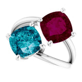 Cushion Multi-Gemstone Two Stone Ring in Gold and Platinum