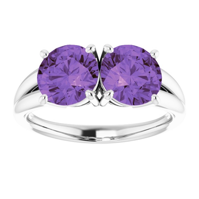Round Amethyst Two Stone Ring in White Gold