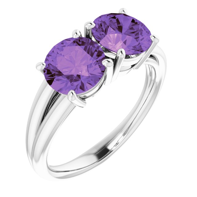 Round Amethyst Two Stone Ring in White Gold