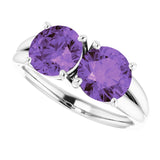 Round Amethyst Two Stone Ring in White Gold