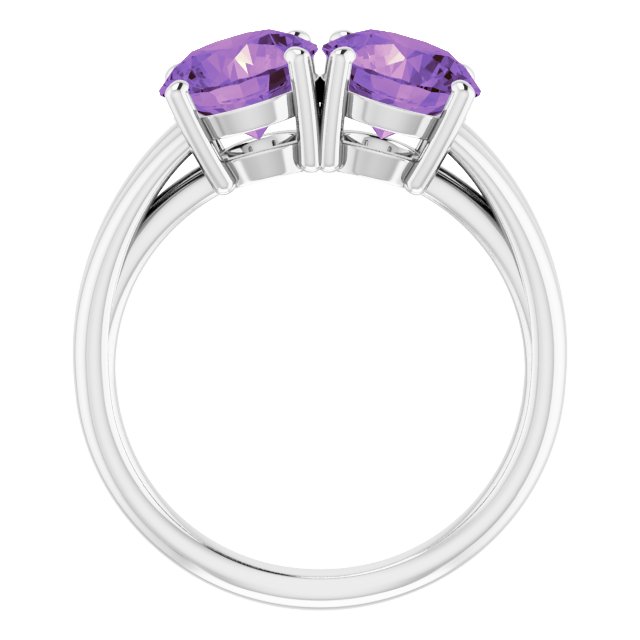 Round Amethyst Two Stone Ring in White Gold