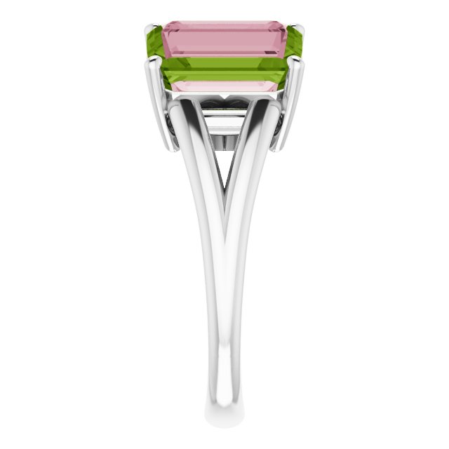 Emerald Peridot Two Stone Ring in Gold and Platinum
