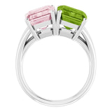 Emerald Peridot Two Stone Ring in Gold and Platinum