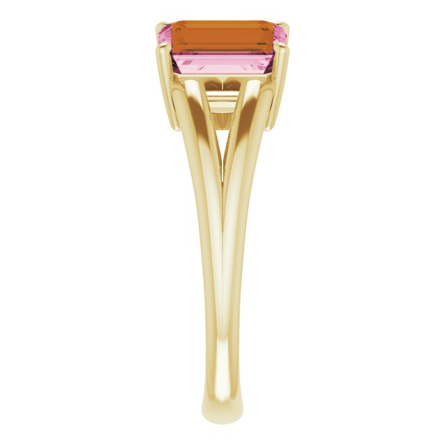 Emerald Pink Tourmaline Two Stone Ring in Yellow Gold