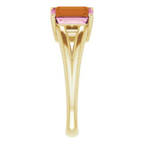 Emerald Pink Tourmaline Two Stone Ring in Yellow Gold