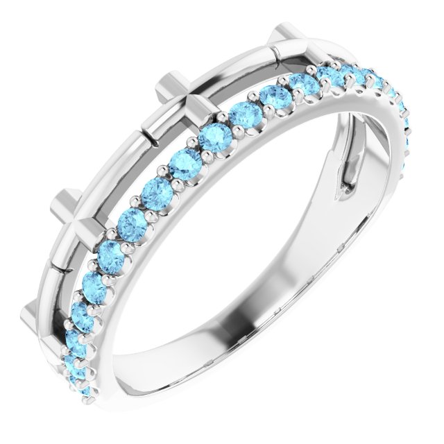 Round Aquamarine Crosses Ring in Gold and Platinum