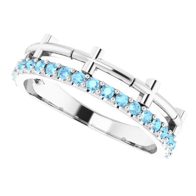 Round Aquamarine Crosses Ring in Gold and Platinum