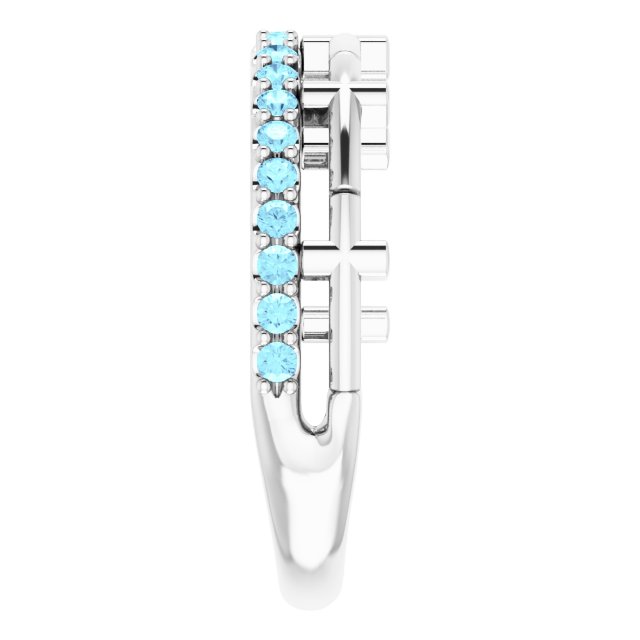 Round Aquamarine Crosses Ring in Gold and Platinum