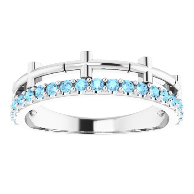 Round Aquamarine Crosses Ring in Gold and Platinum