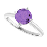 Round Amethyst Solitaire Ring in Gold and Platinum