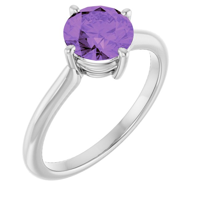 Round Amethyst Solitaire Ring in Gold and Platinum