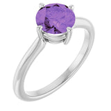 Round Amethyst Solitaire Ring in Gold and Platinum