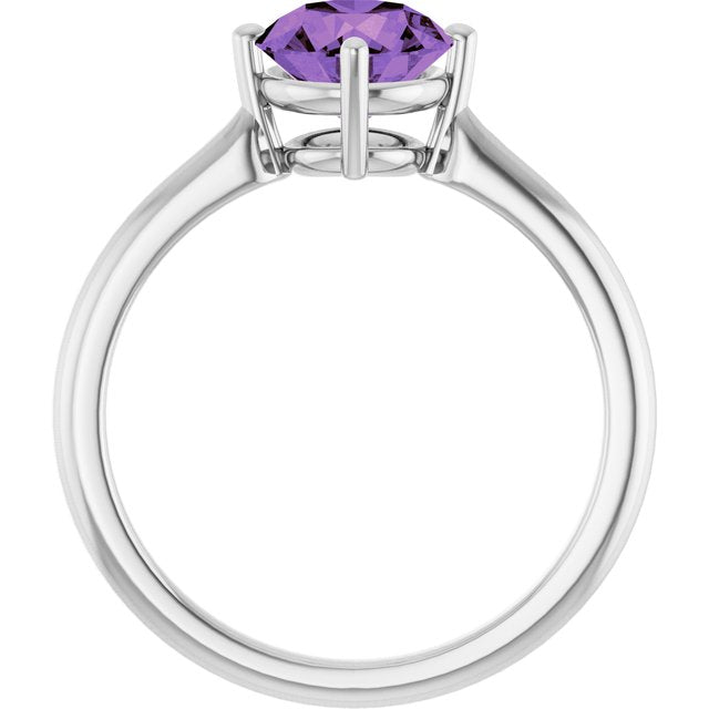 Round Amethyst Solitaire Ring in Gold and Platinum