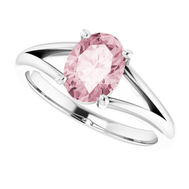 Natural Pink Mandganite White Gold Solitaire Ring in | oval