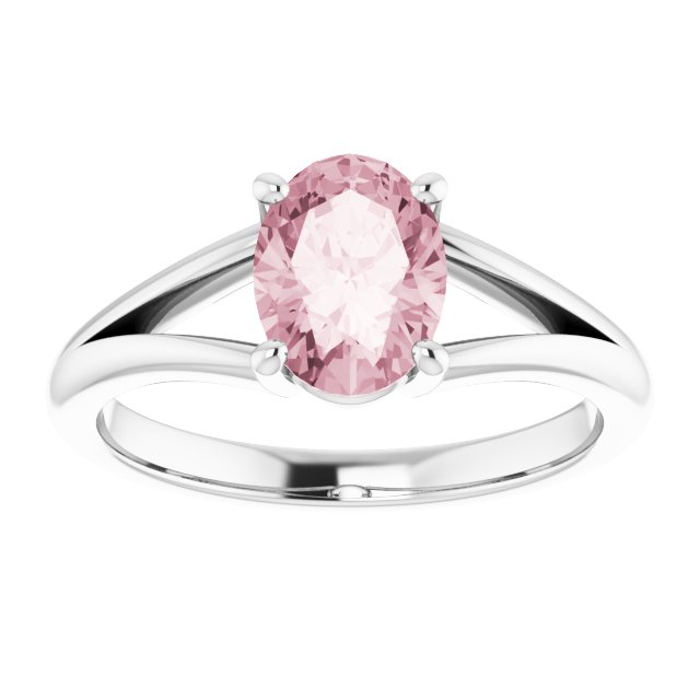 Natural Pink Mandganite White Gold Solitaire Ring in | oval