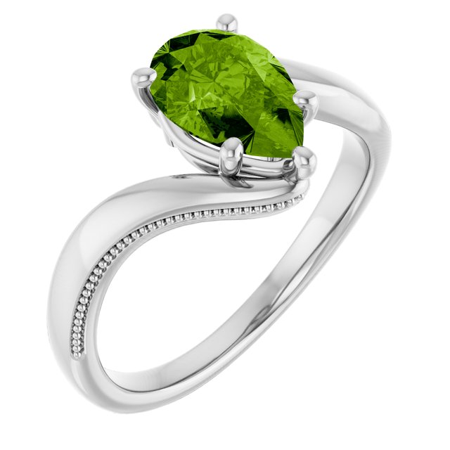 Pear Peridot Solitaire Ring in Gold and Platinum