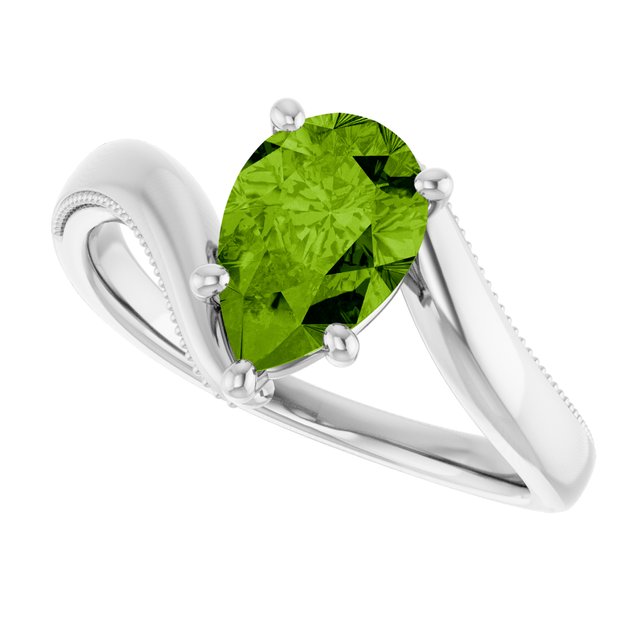 Pear Peridot Solitaire Ring in Gold and Platinum
