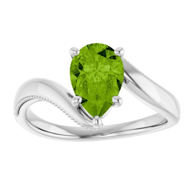 Pear Peridot Solitaire Ring in Gold and Platinum