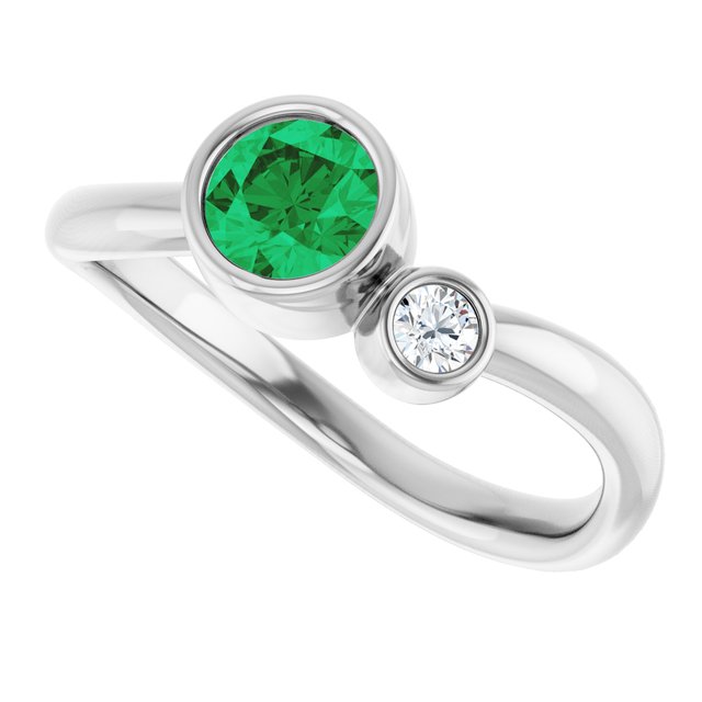 Round Emerald Two Stone Ring with Diamond Accents in White Gold