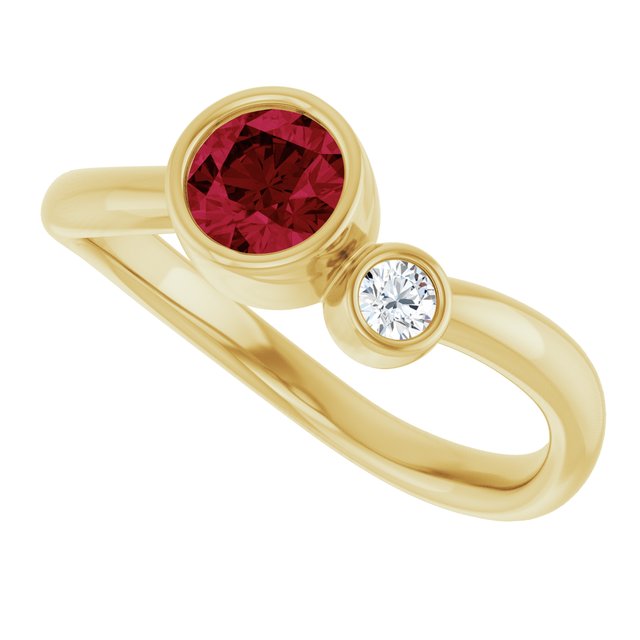 Round Lab-Grown Ruby & Diamond Two Stone Ring in Yellow Gold