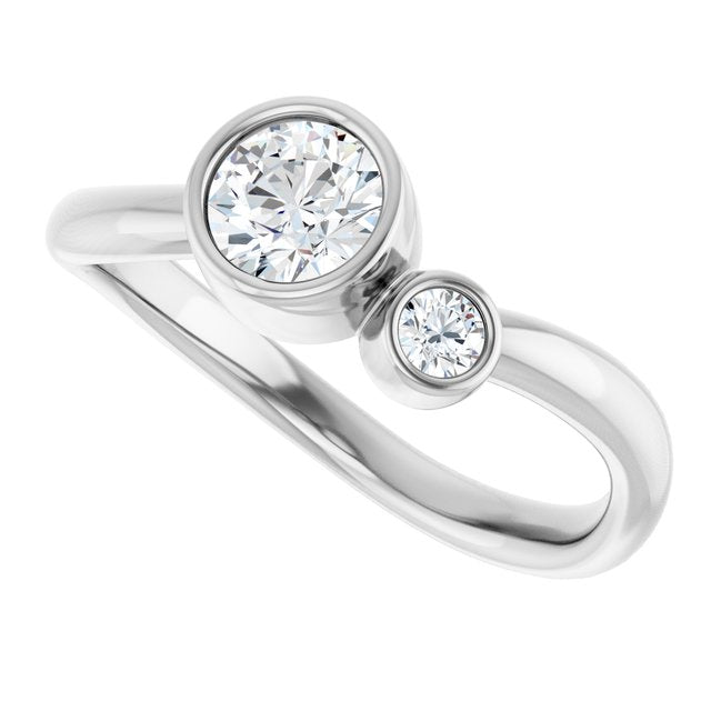 Round White Sapphire & Diamond Two Stone Ring in White Gold