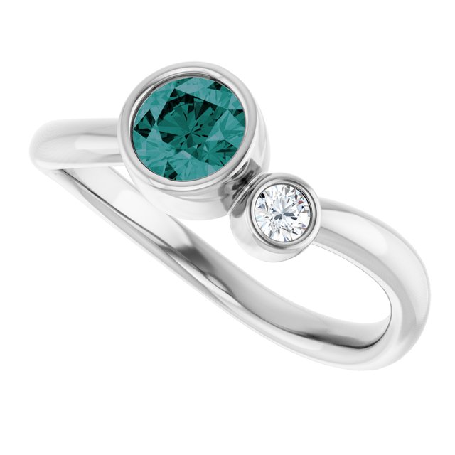 Round Lab-Grown Alexandrite Two Stone Ring in Platinum