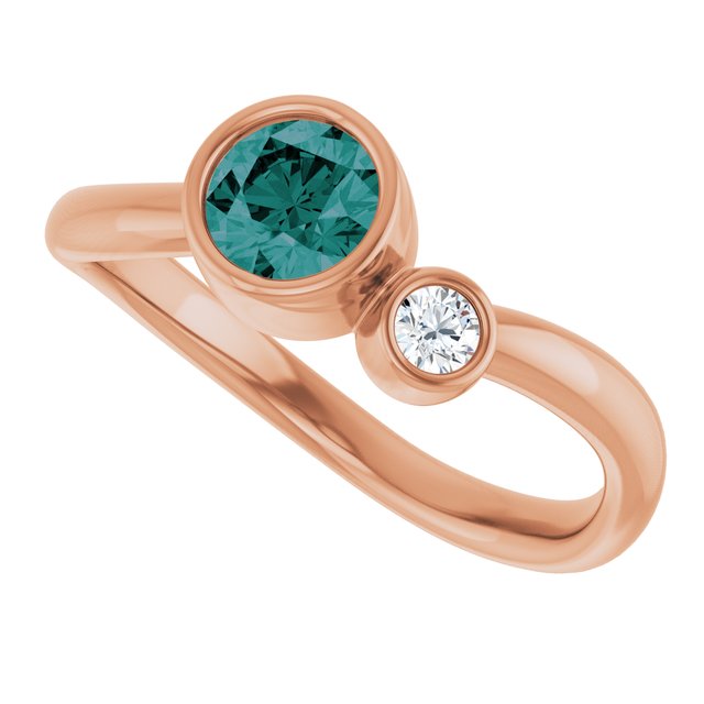 Round Lab-Grown Alexandrite & Diamond Two Stone Ring in Rose Gold