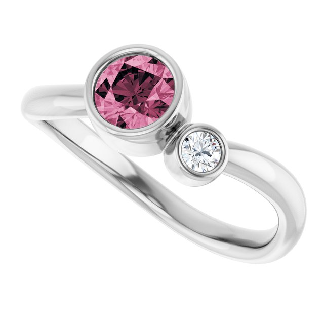 Round Pink Tourmaline & Diamond Two Stone Ring in White Gold