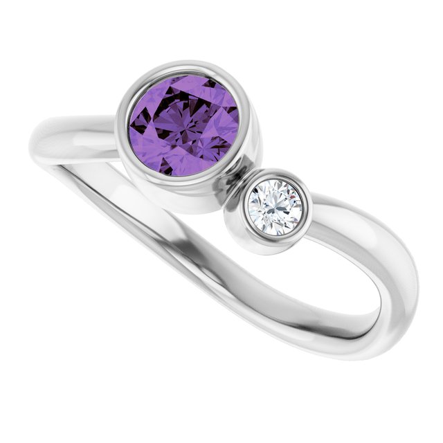 Round Amethyst Two Stone Ring with Diamond Accents in White Gold
