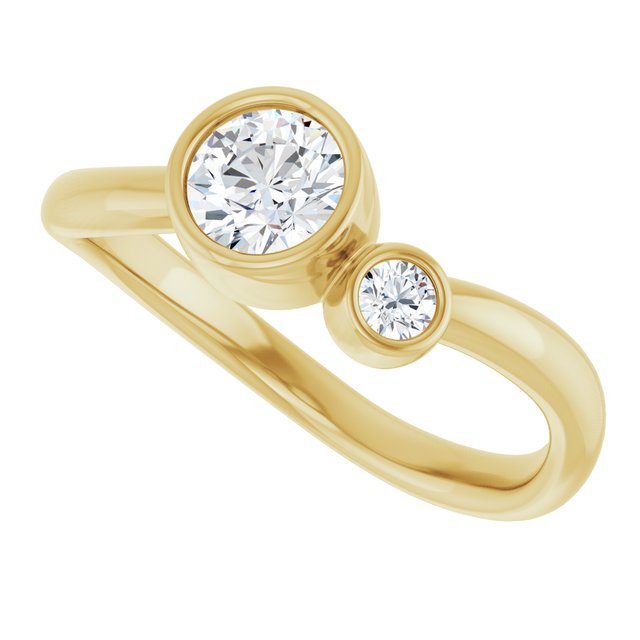 Round White Sapphire & Diamond Two Stone Ring in Yellow Gold