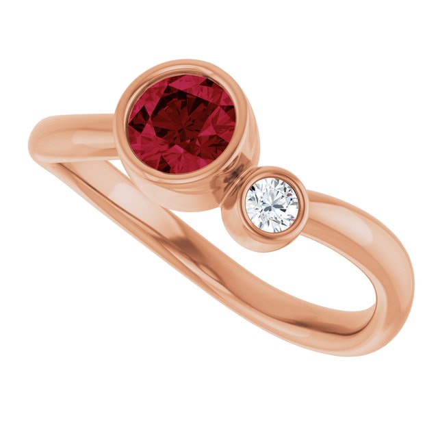 Round Lab-Grown Ruby & Diamond Two Stone Ring in Rose Gold