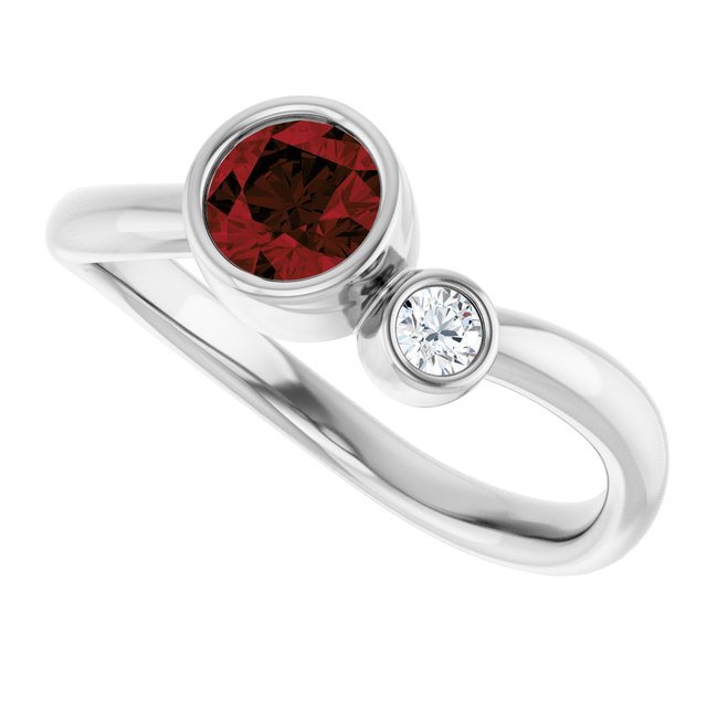 Round Mozambique Garnet & Diamond Two Stone Ring in White Gold