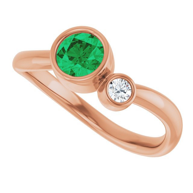 Round Lab-Grown Emerald & Diamond Two Stone Ring in Rose Gold