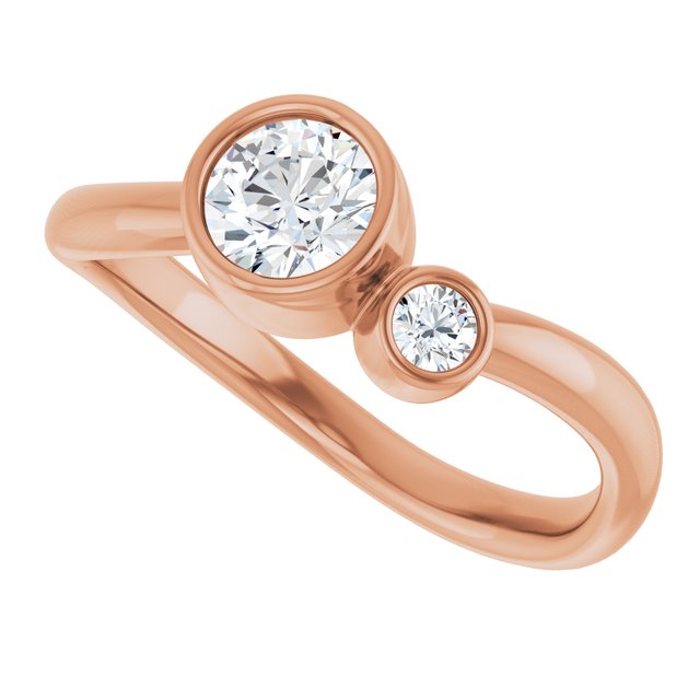 Round White Sapphire & Diamond Two Stone Ring in Rose Gold