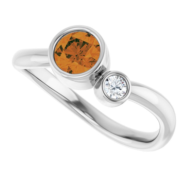 Round Citrine Two Stone Ring in Platinum