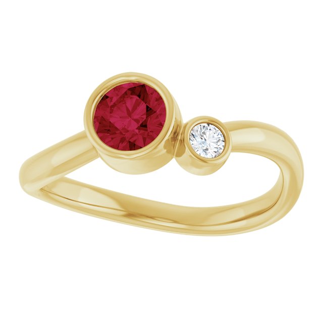 Round Lab-Grown Ruby & Diamond Two Stone Ring in Yellow Gold