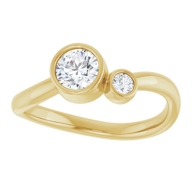 Round White Sapphire & Diamond Two Stone Ring in Yellow Gold