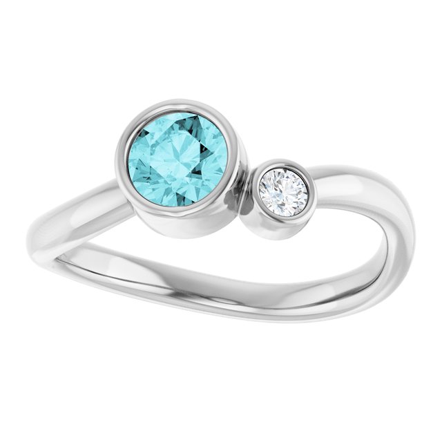 Round Blue Zircon Two Stone Ring in Platinum