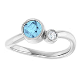 Round Aquamarine Two Stone Ring in Platinum