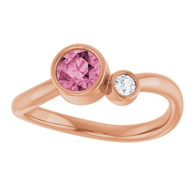 Round Pink Tourmaline Two Stone Ring with Diamond Accents in Gold