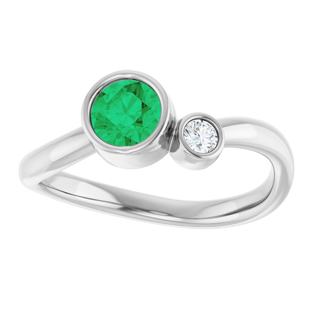 Round Emerald Two Stone Ring with Diamond Accents in White Gold