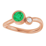 Round Lab-Grown Emerald & Diamond Two Stone Ring in Rose Gold