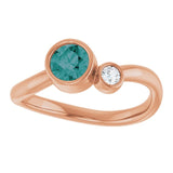 Round Lab-Grown Alexandrite & Diamond Two Stone Ring in Rose Gold