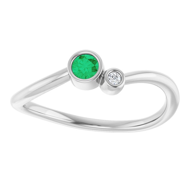 Round Emerald Two Stone Ring with Diamond Accents in Gold