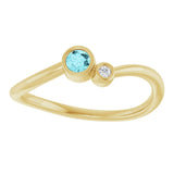 Round Blue Zircon & Diamond Two Stone Ring in Yellow Gold