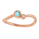 Round Blue Zircon Two Stone Ring with Diamond Accents in Rose Gold