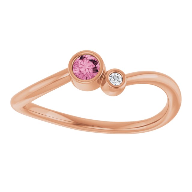 Round Pink Tourmaline & Diamond Two Stone Ring in Rose Gold