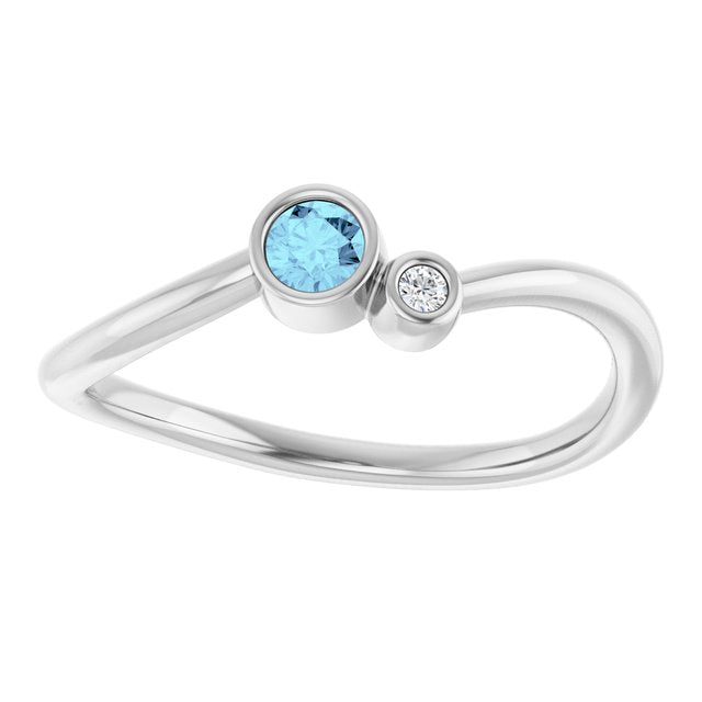 Round Aquamarine Two Stone Ring with Diamond Accents in Platinum