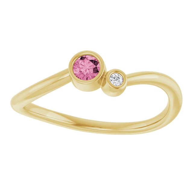 Round Pink Tourmaline & Diamond Two Stone Ring in Yellow Gold
