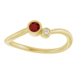 Round Mozambique Garnet & Diamond Two Stone Ring in Yellow Gold